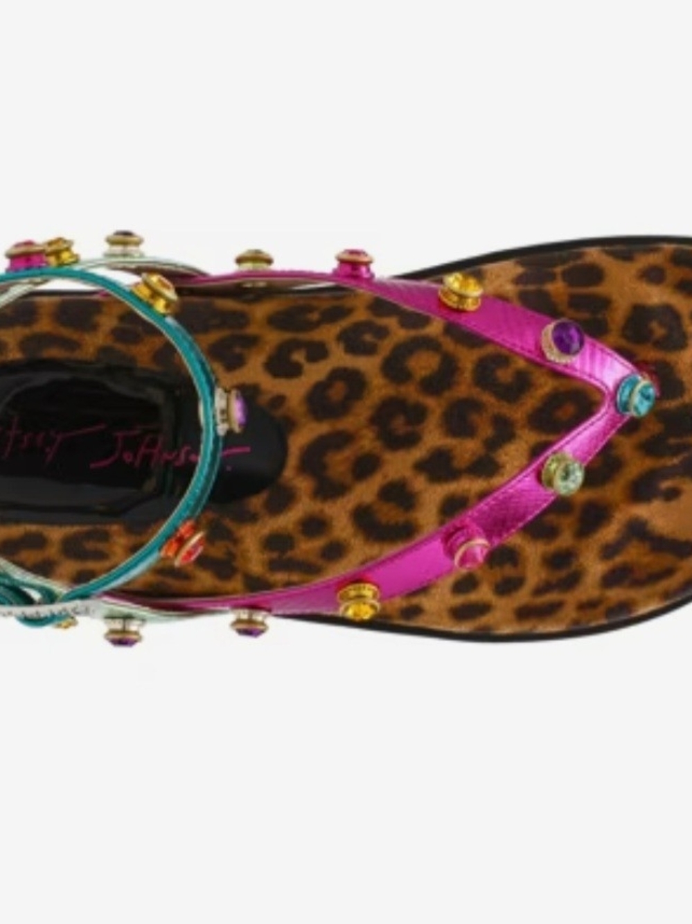 Betsey Johnson Pink & Turquoise Jeweled Leopard Print Sandal